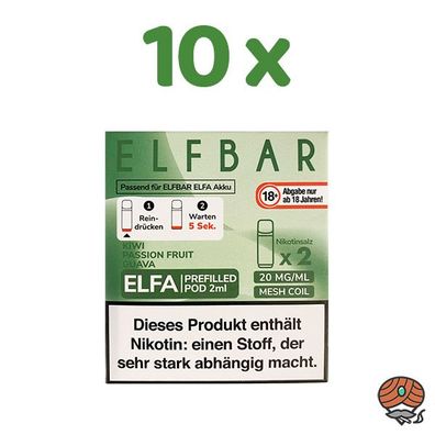 ELFBAR ELFA POD Kiwi Passion Fruit Guava 20mg/ml Nikotin 10x 2 Pods