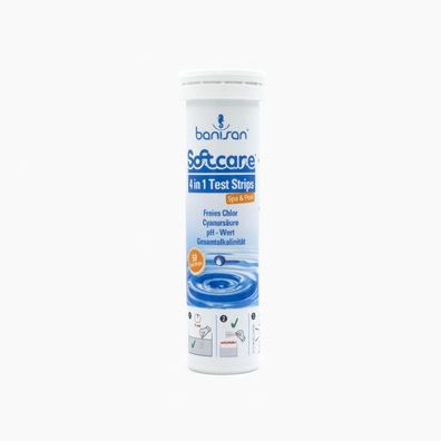 Softcare by Banisan Teststreifen 50 Stück 4 in 1 für Chlor, pH, Gesamtalkalität, Cya