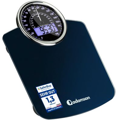 Adamson Hybrid 2-in-1 Körperwaage digital analog bis 180 kg Blau