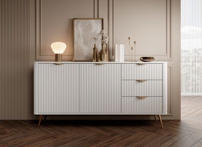 AX LIVING Kleider Kommode Vespasia 1632D3S 163,2cm Weiß XXL Sideboard