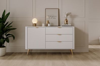 AX LIVING Modern Schubladen Sideboard Vespasia 138 D3S - 138,2cm Weiß