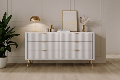 AX LIVING Kommode Weiß mit Schubladen Vespasia 163 6S - 163,2cm breit