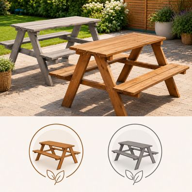 HAGO® Kindersitzgruppe Picknicktisch Kinderbank Tannenholz Gartenbank Braun Set