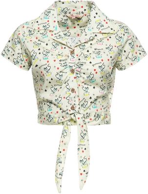 Queen Kerosin Damen Aop Vintage Bluse "Retro Cats" QKU45001