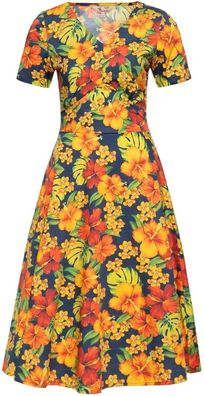 Queen Kerosin Damen Aop 50S Retro Swing Kleid "Blumeninsel" QKU46004