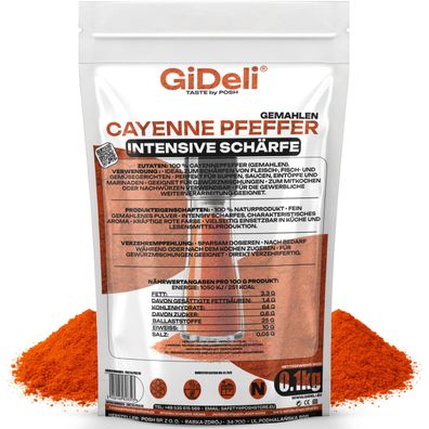 Cayennepfeffer 100g Gemahlen Chilipulver Scharf Pikant Fleisch Fisch Pur GiDeli