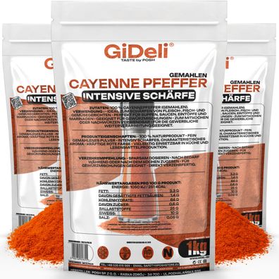 Cayennepfeffer 3kg Gemahlen Chilipulver Scharf Pikant Fleisch Fisch Pur GiDeli