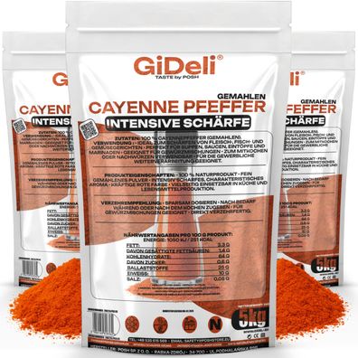 Cayennepfeffer 15kg Gemahlen Chilipulver Scharf Pikant Fleisch Fisch Pur GiDeli