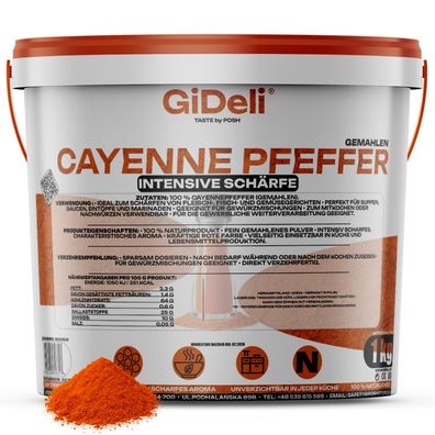 Cayennepfeffer 1kg Gemahlen Chilipulver Scharf Pikant Fleisch Fisch Pur GiDeli