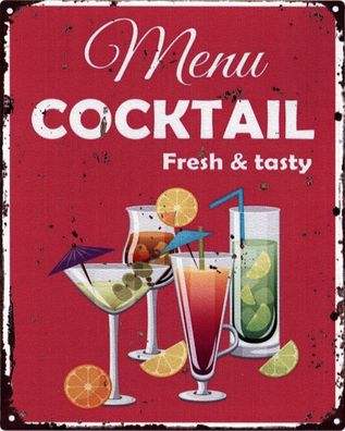 Moritz Blechschild Cocktail Menu Fresh 20 x 25 cm Retro Vintage Tin sign Wand