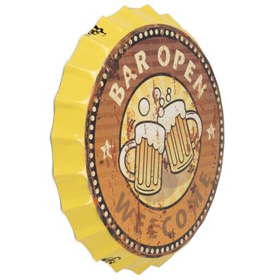 Blechschild Kronkorken Bar Open Welcome Deko Schild mit Druck Aufdruck 33 x 33