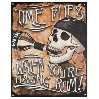 Blechschild 20 x 25 cm Time Flies When You´re Having Rum! Retro Vintage Wand