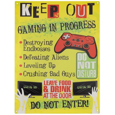 Blechschild 25 x 33 cm Keep Out Gaming In Progress Retro Vintage Tin sign Wand