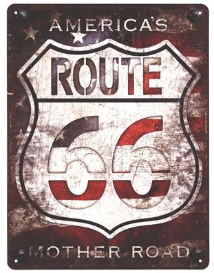 Blechschild America´s Mother Road Route 66 Deko Schild Aufschrift Druck 25 x 33