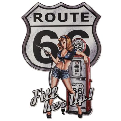 Blechschild 44 x 65 cm Rockabilly Route 66 US USA Zapfsäule Retro Vintage sign