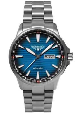 Bauhaus Herrenuhr Aviation Iron Annie Automatik Titan/Blau 2862M-3