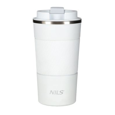 NILS NCC09 Reisebecher Weiß Thermobecher mit Gummigriff Kaffee Tee Wasser