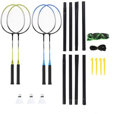NILS NRZ014 Badminton Set mit 4 Schlägern Netz und Federbällen