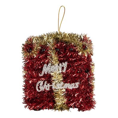 Clayre & Eef Weihnachtsanhänger Geschenk 9x9x10 cm Rot Kunststoff (Gr. 9x9x10 cm)