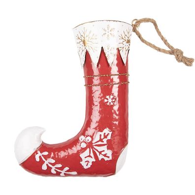 Clayre & Eef Weihnachtsanhänger Weihnachtsstrumpf 26x8x35 cm Rot Metall