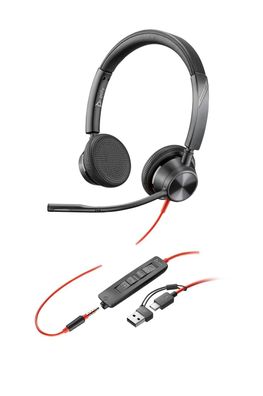 HP Poly Blackwire 3325 USB-C Stereo-Headset + 3.5-mm-Stecker + USB-C/A-Adapter