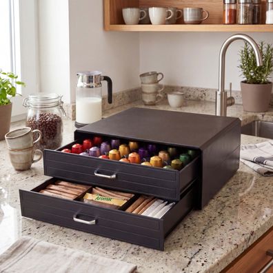 Schubladenbox für Kaffeekapseln HWC-L98, Aufbewahrungsbox mit 2 Schubladen 14x34x33cm