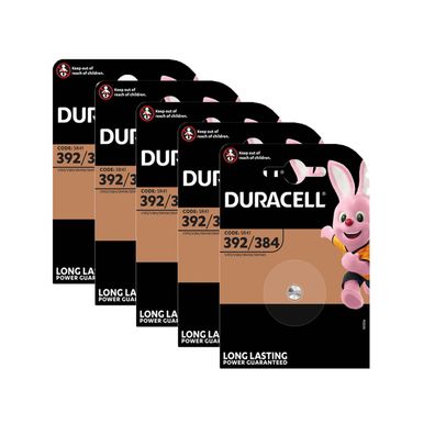 5x Duracell 392 / 384 Knopfzelle Uhrenbatterie 1,55 V SR41W AG3 LR41 L41 192