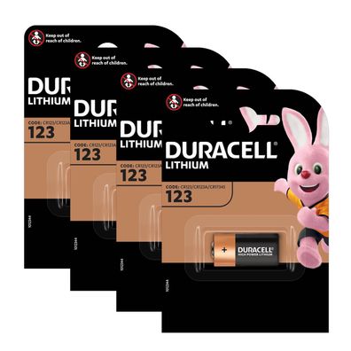 4x Duracell 123 CR17345 DL123A CR123A 3V Photo Lithium Batterie im 1er Blister