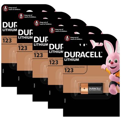 5x Duracell 123 CR17345 DL123A CR123A 3V Photo Lithium Batterie im 1er Blister