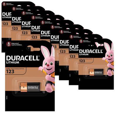 10x Duracell 123 CR17345 DL123A CR123A 3V Photo Lithium Batterie im 1er Blister
