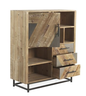 Anrichte aus Tannenholz mit Metallsockel