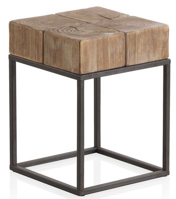 Holzhocker mit Metallbeinen