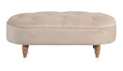 Polsterbank mit beige Samtstoff und Holzbeinen