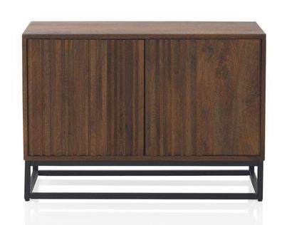 Kleines Sideboard aus massivem Mangoholz und Metallgestell
