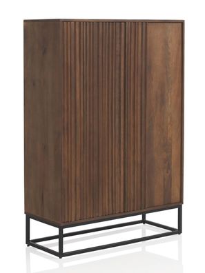 Hohes Sideboard aus massivem Mangoholz und Metallfuß