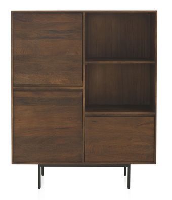 Hohes Sideboard aus massivem Mangoholz und Metallfuß