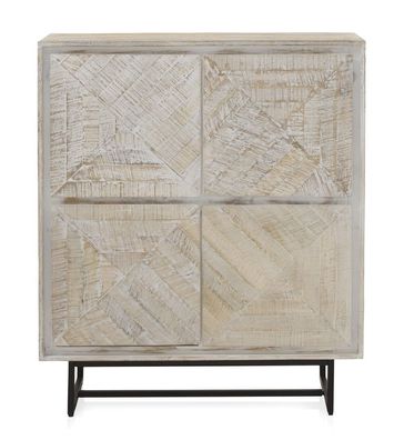 Highboard aus massivem Mangoholz in patiniertem Weiß