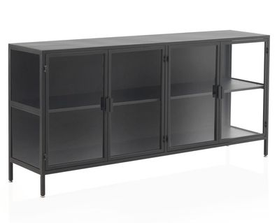 Sideboard Türen und Seitenteile aus Glas schwarzes Metallgestell