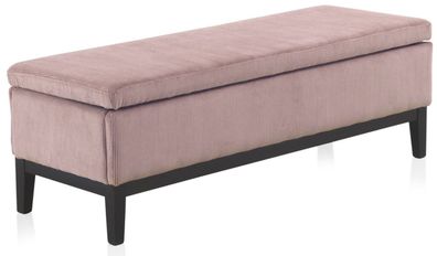 Gepolsterter Hocker in Pastellrosa mit Holzbeineeinenen schwarz