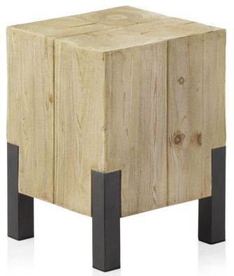 Hocker aus Fichtenfurnier mit metallfarbig lackierten Beinen