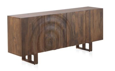 Sideboard 4 Türen Mangoholz Krokodillederimitat schwarz