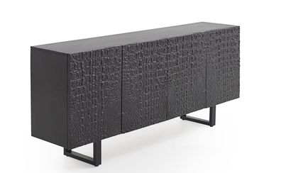 Anrichte 3 Türen Mangoholz Kunstleder Kaiman Bronze