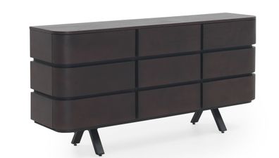 Sideboard mit Glastüren und -seiten, Struktur aus schwarzem Metall