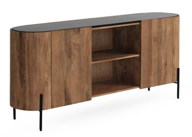 Sideboard mit elliptischer Form, 2 Türen, massives Mangoholz