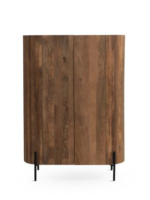 Highboard, elliptische Form, 2 Türen, massives Mangoholz