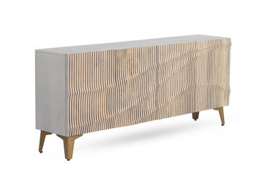 Sideboard mit 4 Türen, weiß patiniert, aus Mangoholz