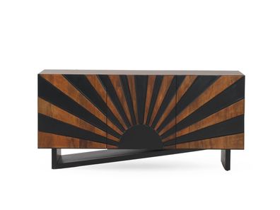 Sideboard mit 3 Türen aus massivem Mangoholz mit schwarzen Holzbeinen