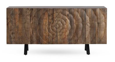 Sideboard mit 3 Türen aus massivem Mangoholz mit schwarzen Beinen