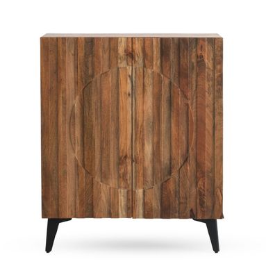 Hohe Sideboard mit 2 Türen aus massivem Mangoholz