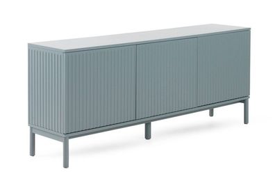 Blauer Sideboard mit geriffelten Schlitzen an Türen und Seiten